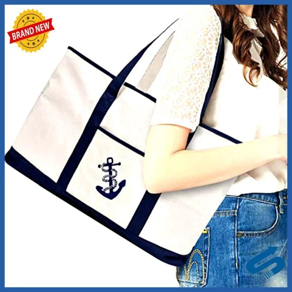 Oversized Canvas Tote Bag Heavy Duty Zipper Grocery Beach Travel Weekender - Picture 7 of 7